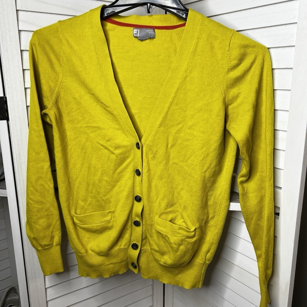 Vintage Y2K JCP Cardigan Womens Button Up Yellow Cashmere Blend Sweater Size M
